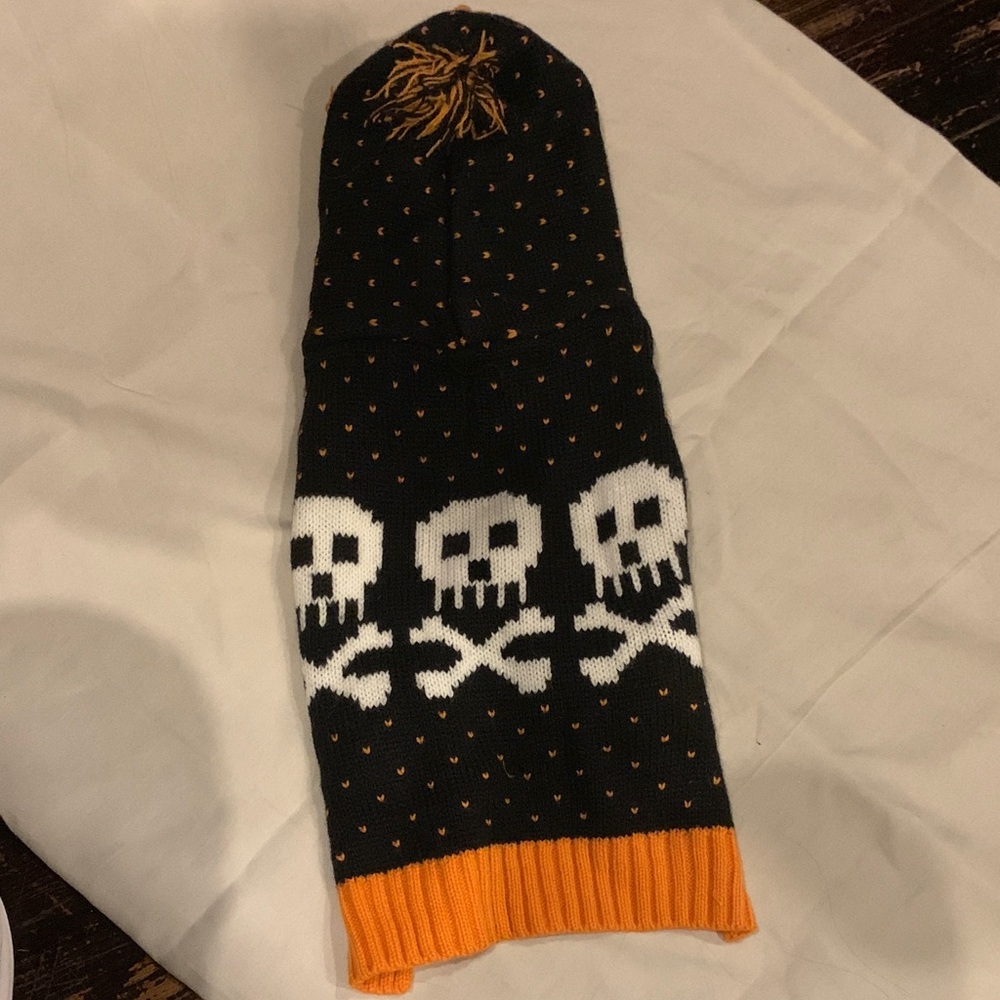 Black and Orange Skull Hooded Halloween dog sweater size small